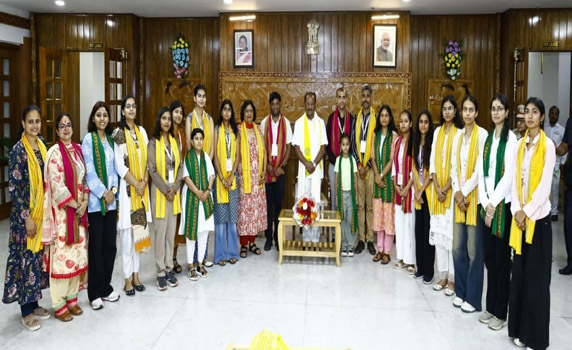 A group of students from Haryana met Governor of Tripura Indra Sena Reddy Nallu at Lok Bhavan, Agartala.